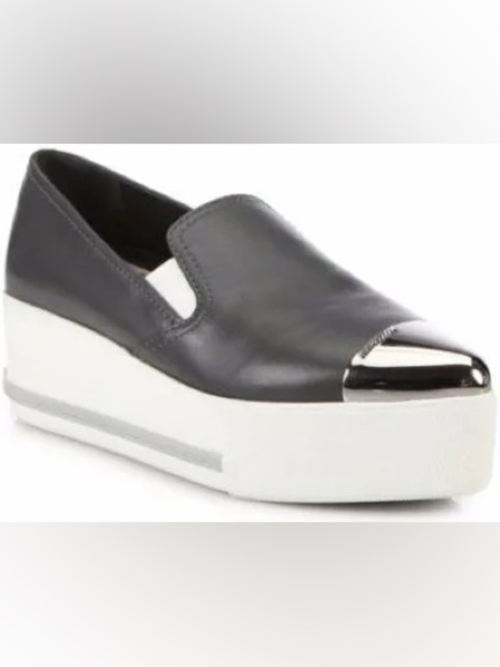 Miu Miu Black Slip-On Platform Mules with Metallic Toe Cap